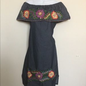 Denim like hand embroidered dress